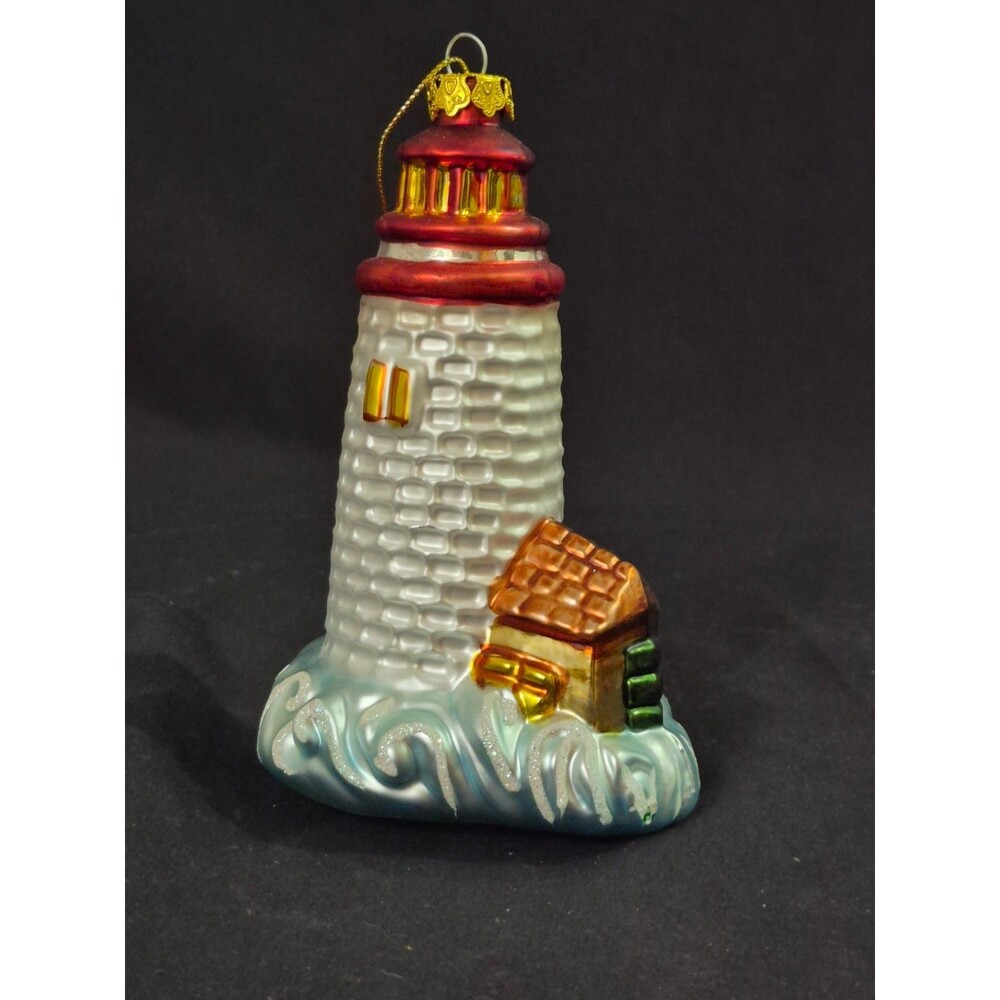 VTG Kurt Adler Lighthouse Nautical Beach Ocean Glass Christmas Ornament